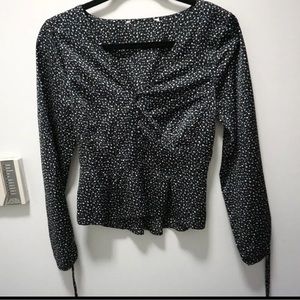 Abercrombie & Fitch Satin Cropped Long Sleeve V-Neck Blouse Top XS